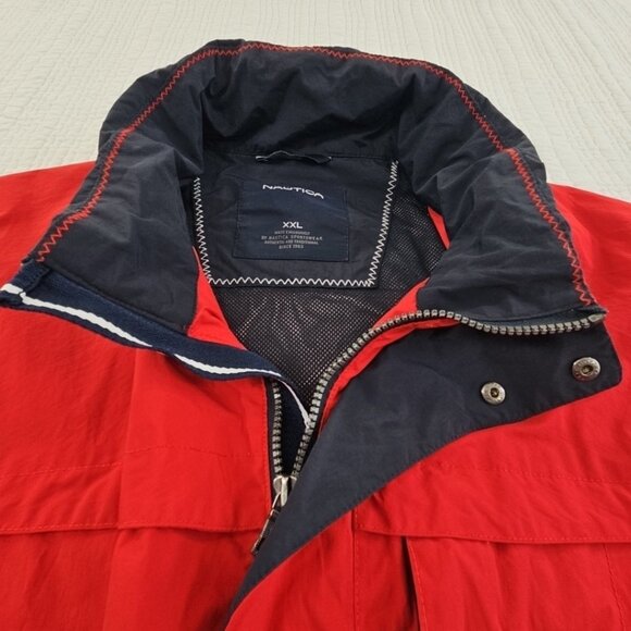 Nautica Full Zip Jacket Men's XXL Red Water Resistant Hooded EUC Tech Pocket - Picture 9 of 16